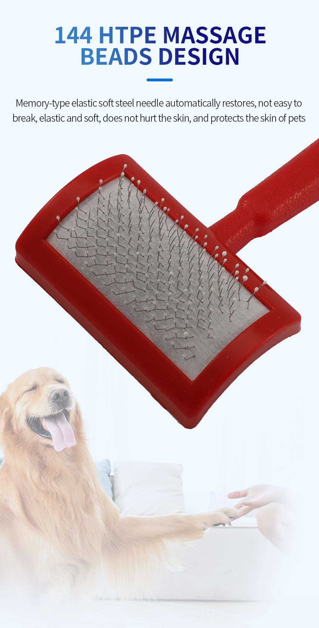 Factory Direct Seller Plastic Handle Extended Stainless Steel Pin Pet Hair Removal Brush Comb