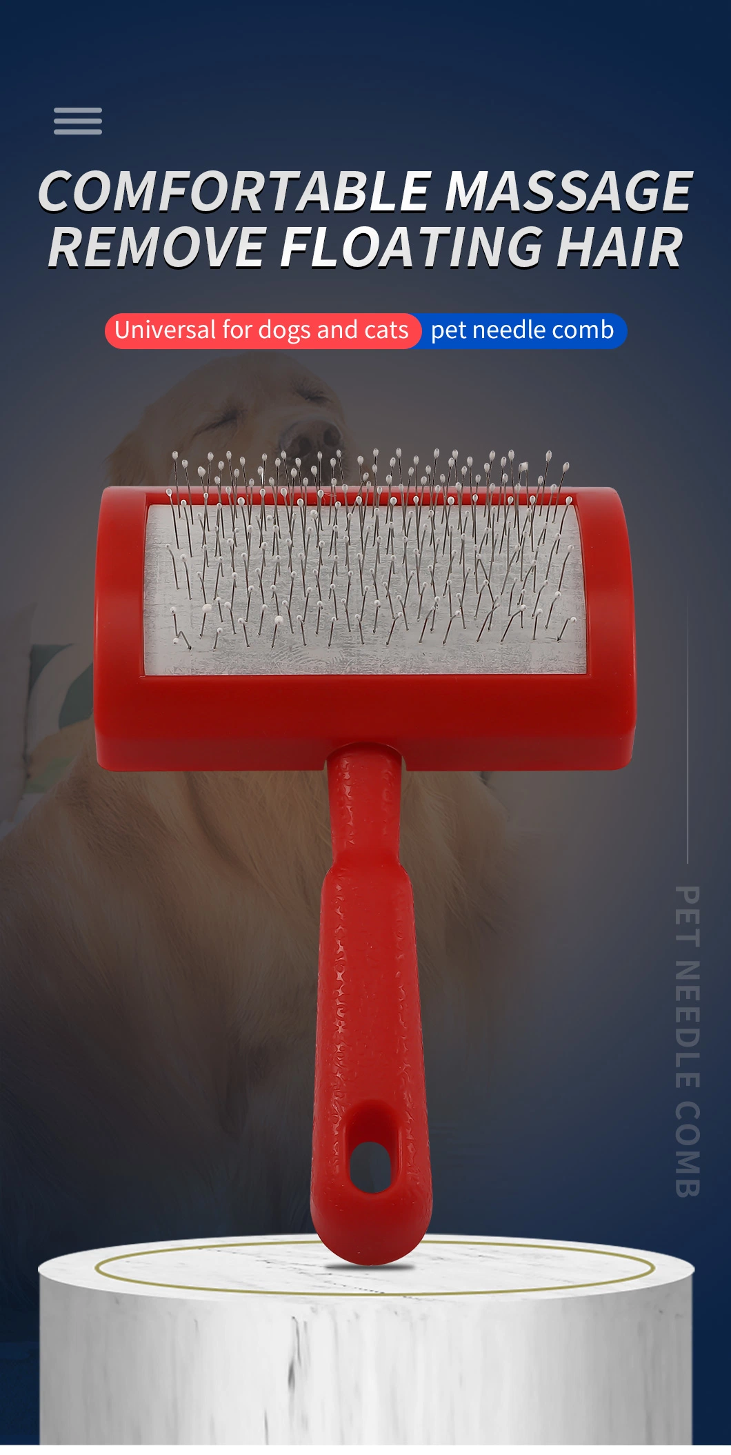 Factory Direct Seller Plastic Handle Extended Stainless Steel Pin Pet Hair Removal Brush Comb